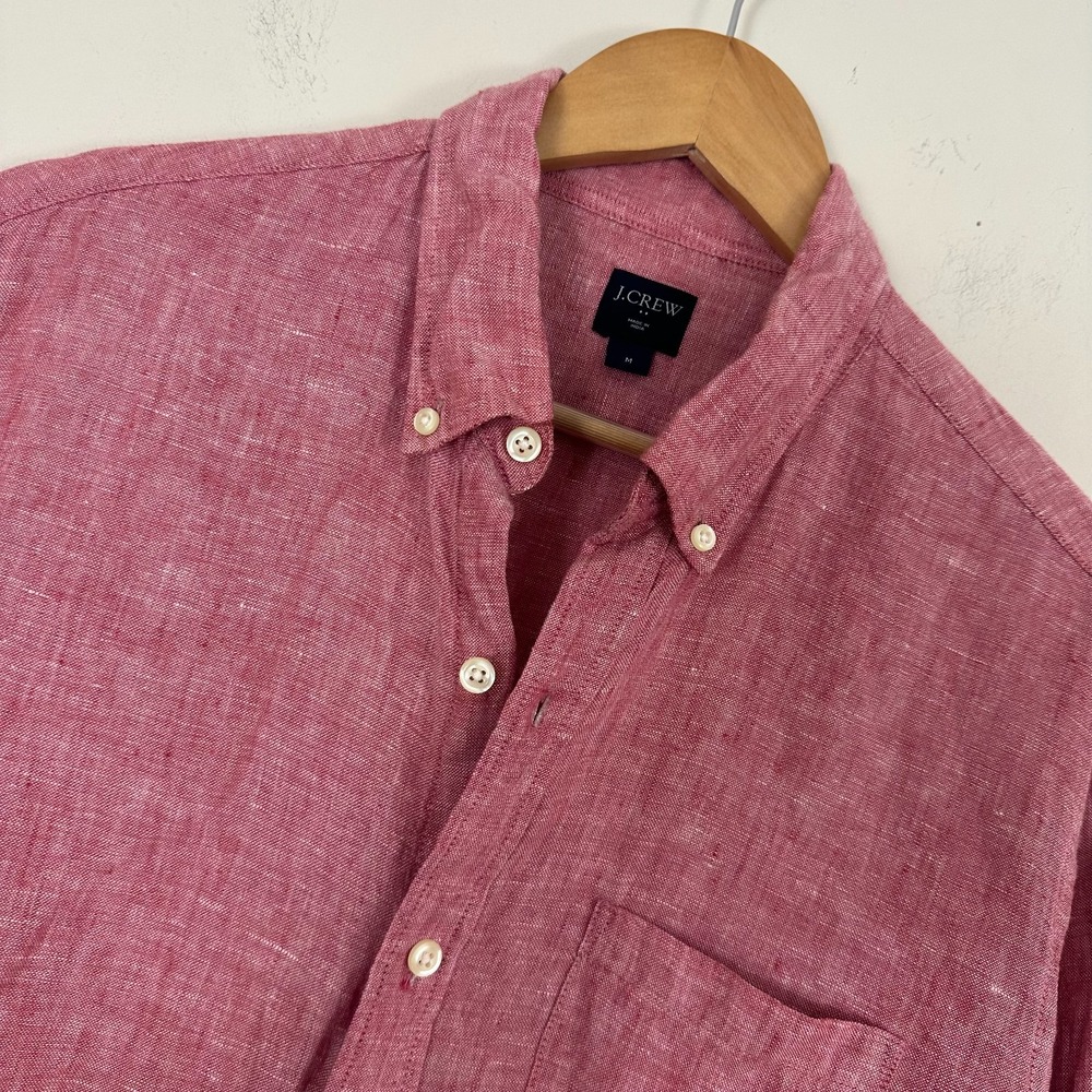 J.Crew 100% Linen Shirt Red Pocket Button Down Everyday Wear Mens Medium